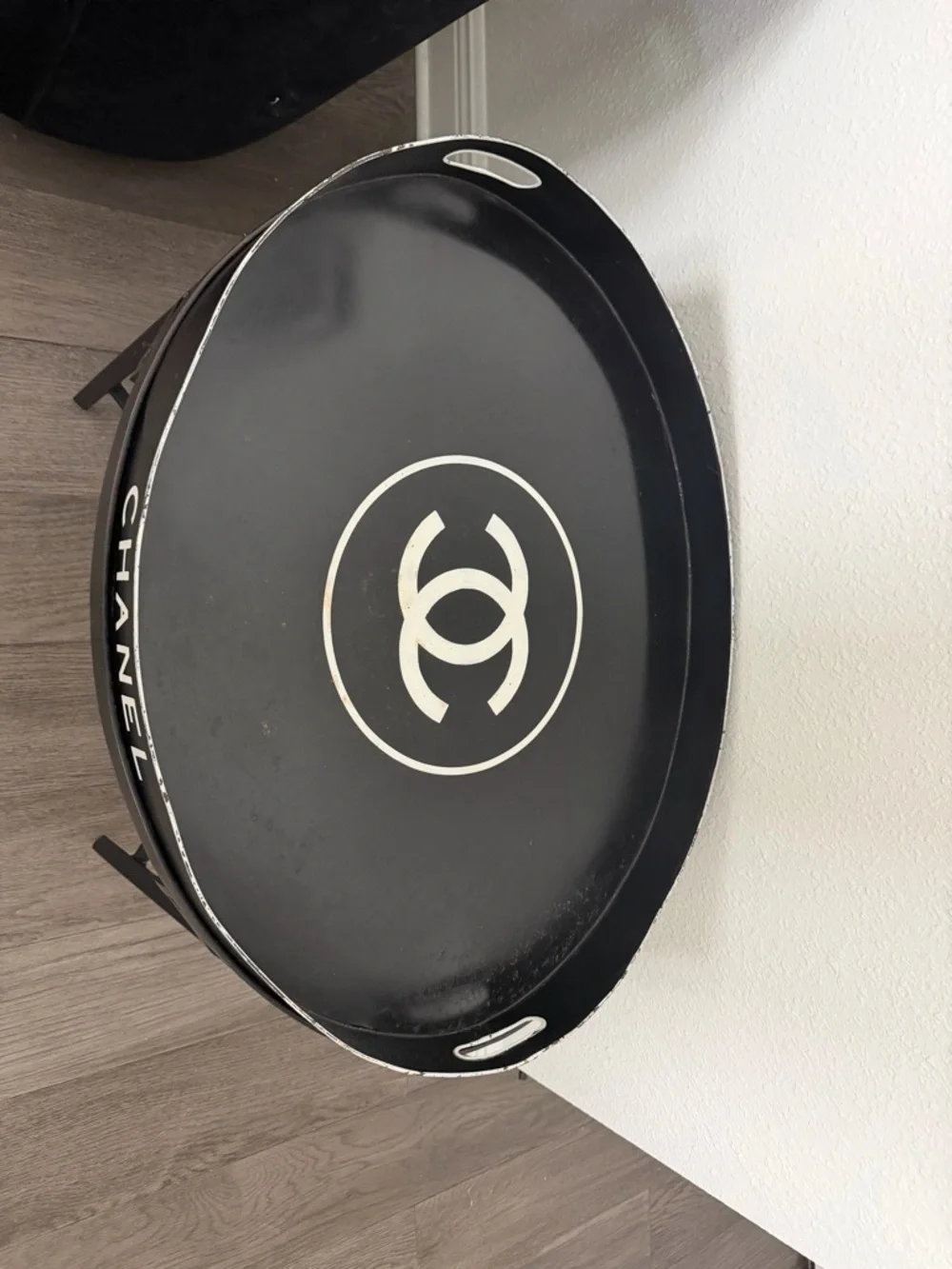 CHANEL Black and White Round Vanity Tray with Logo